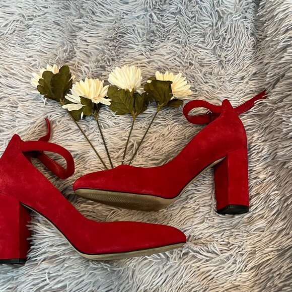 Mark Fisher Red Suede Heels with Strap - Picture 4 of 6